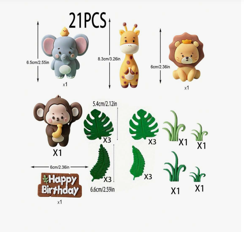jungle theme non edible cake toys set